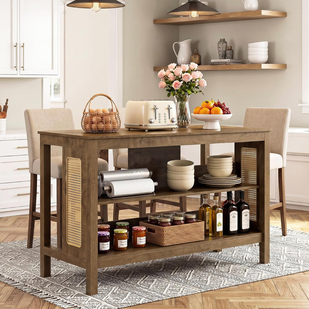LITTLE TREE Kitchen Island with Storage, Kitchen Table with Large Worktop | W...