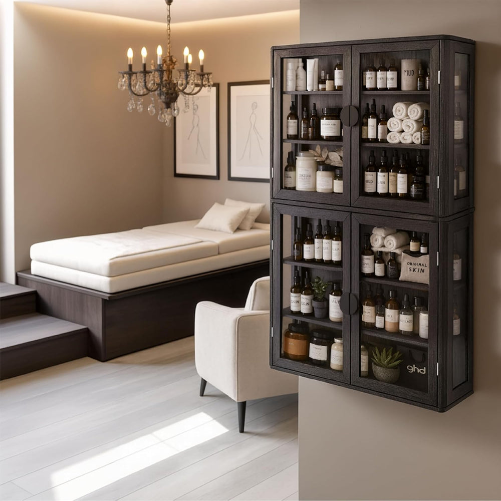 FIMELLO 28’’W Wall Cabinet with Tempered Glass Doors, Bathroom Cabinet Wall M...