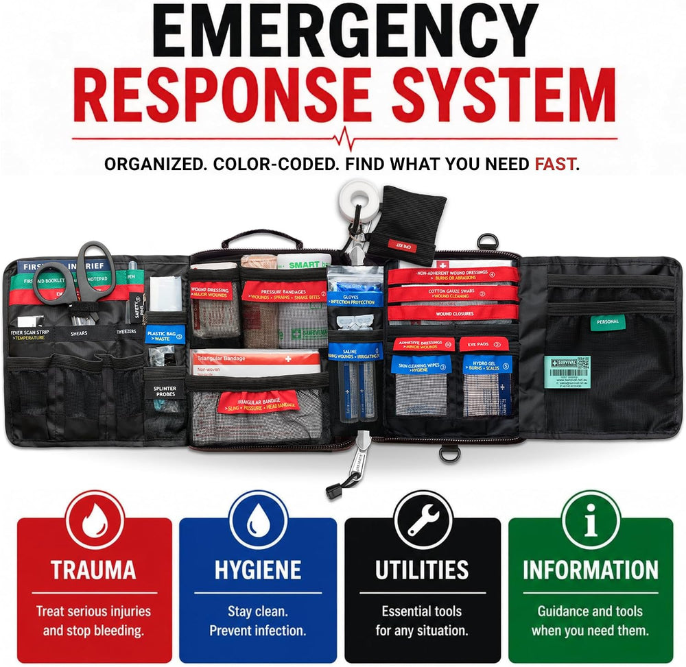 SURVIVAL 95-Piece Emergency Response First Aid Kit, Compact Adventure Kit