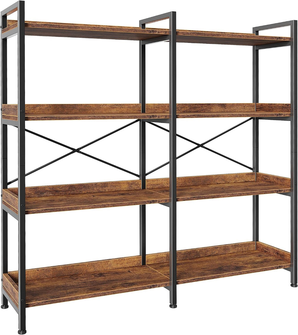 Huuger 4 Tier Bookshelf with 8 Open Shelves and Raised Baffle, Rustic Brown