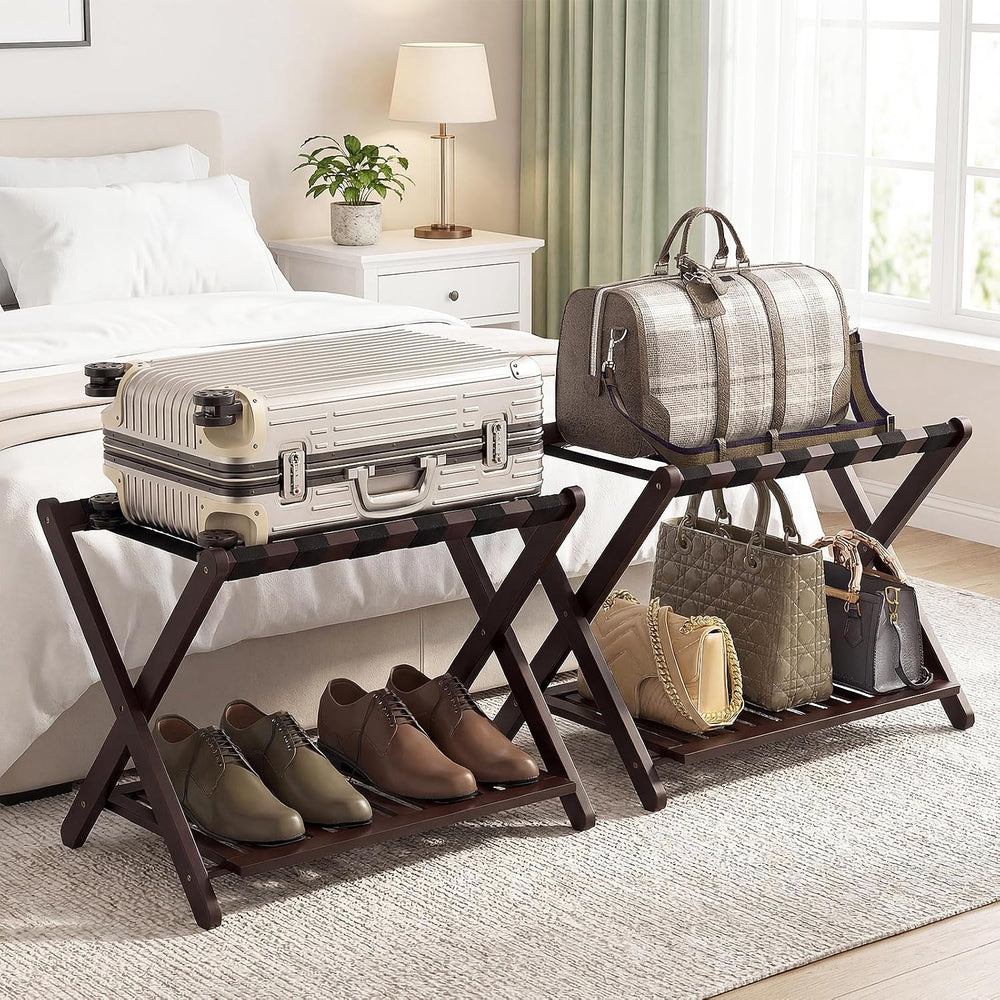 Bamboo Luggage Racks Set of 2, Fully Assembled Luggage Rack for Guest Room, F...