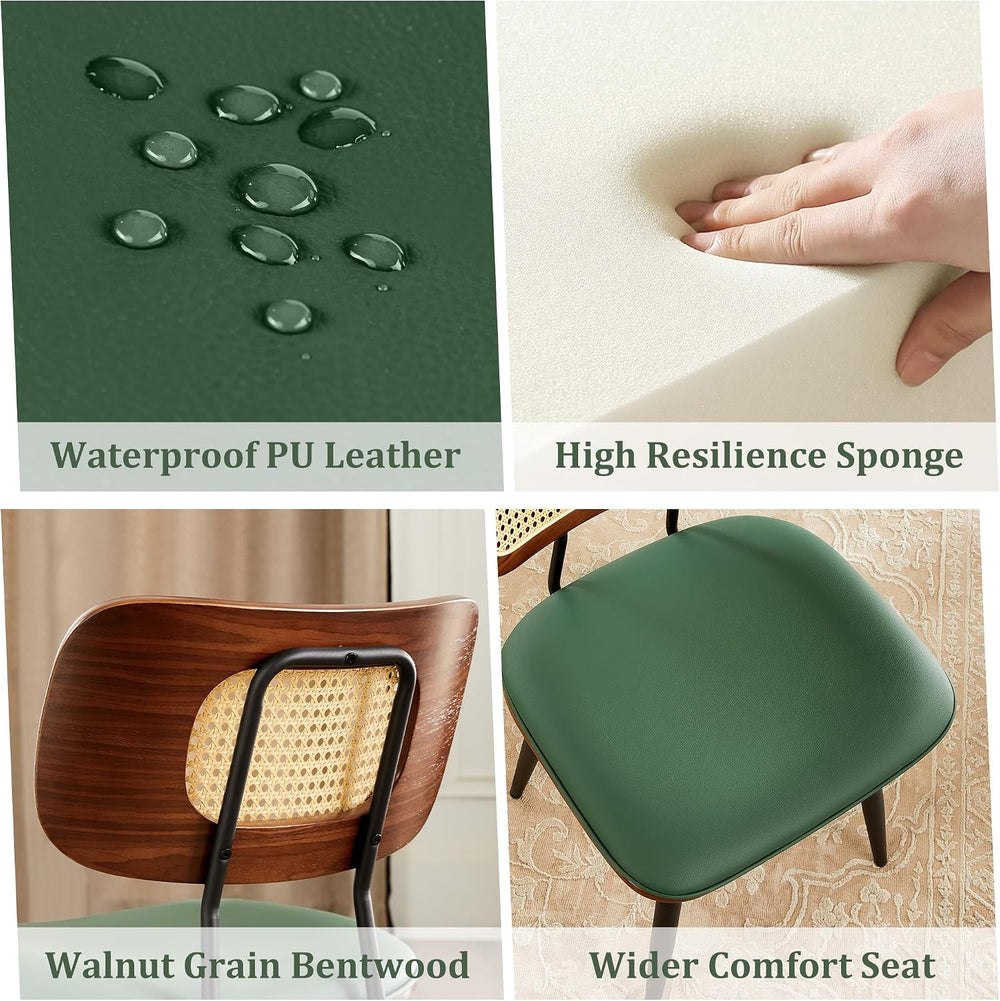 Swivel Dining Chairs with Rattan Back, Modern Green Leather Dining Chairs Set...