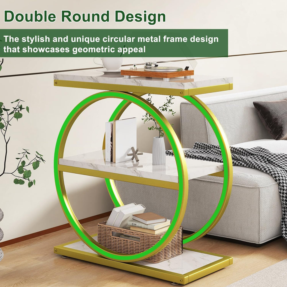 IBUYKE Narrow End Table with 3 Storage Shelves, Industrial Sofa Side Table, D...