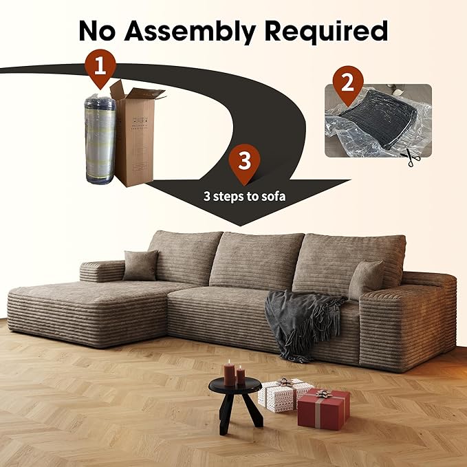 Eafurn Oversized L-Shaped Modular Sectional Sofa with Chaise, Fluffy Corduroy...