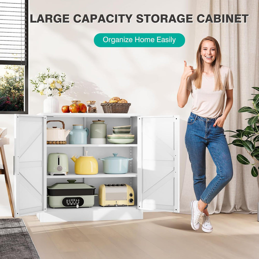 White Storage Cabinet with Doors and Adjustable Shelves,36" Farmhouse Fo...