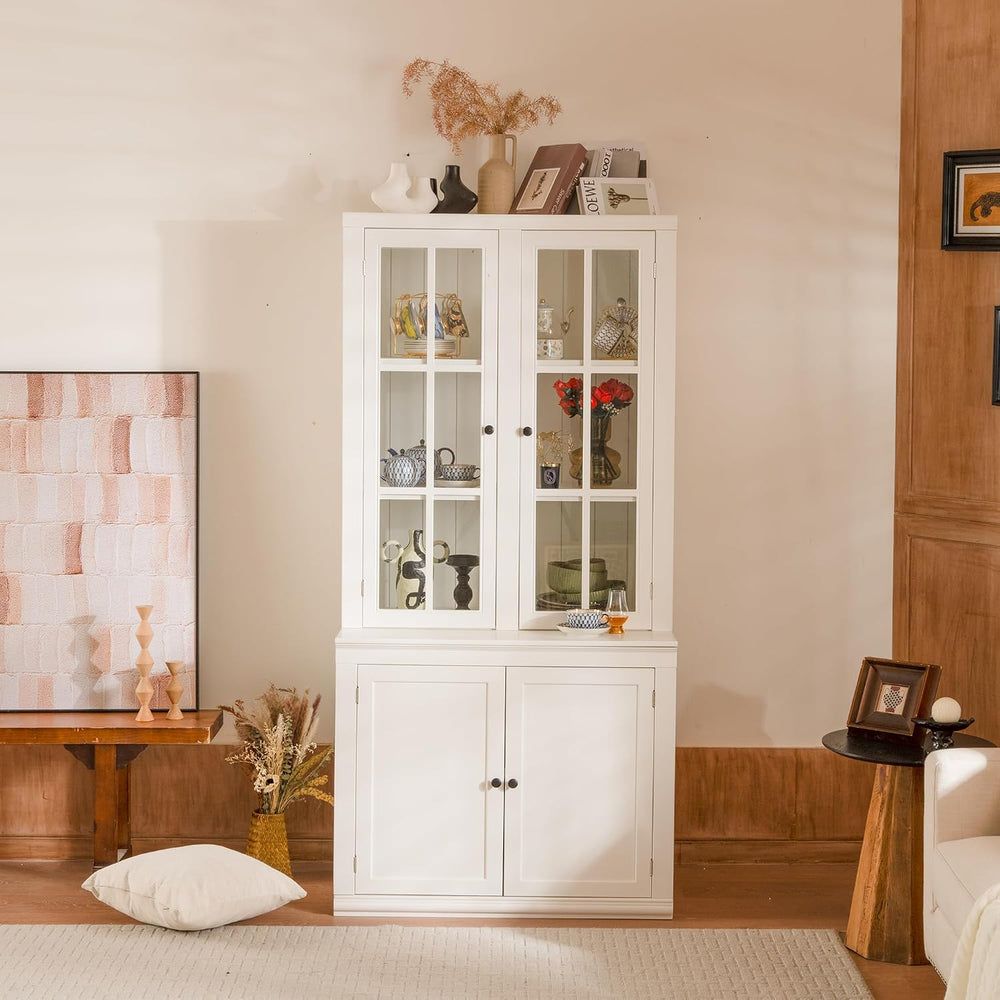 roomfitters 75.25'' Pantry Cabinet with Glass Door, Farmhouse Hutch D...