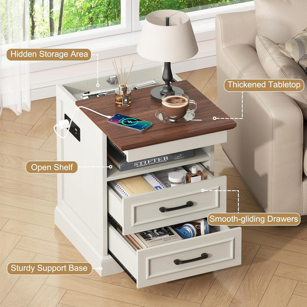 Gadroad 18" Farmhouse Accent Nightstand with Charging Station, End Table...
