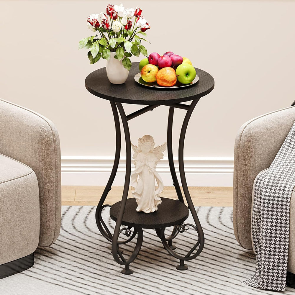 X-cosrack Small Round Side Table,Round End Table for Small Spaces - Black Met...