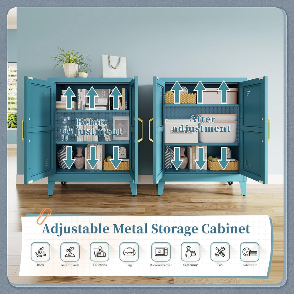 Short Pantry Cabinet with 2 Doors and Adjustable Shelves | Small Kitchen Stor...