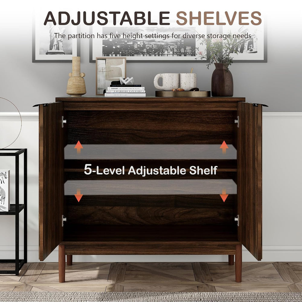 Otterease Fluted Buffet Cabinet with Storage, Small Accent Cabinets, Walnut