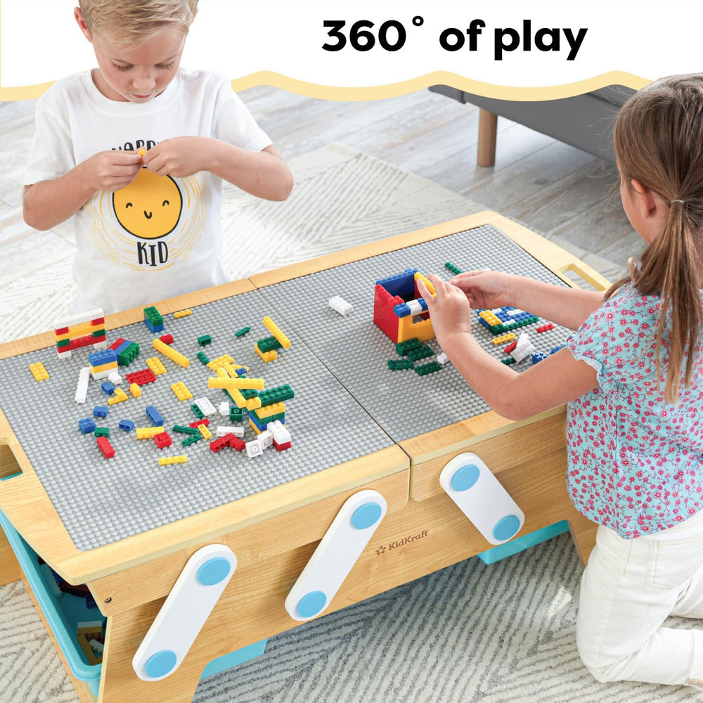 KidKraft Building Bricks Play N Store Wooden Table with 200+ Bricks, 3 Bins
