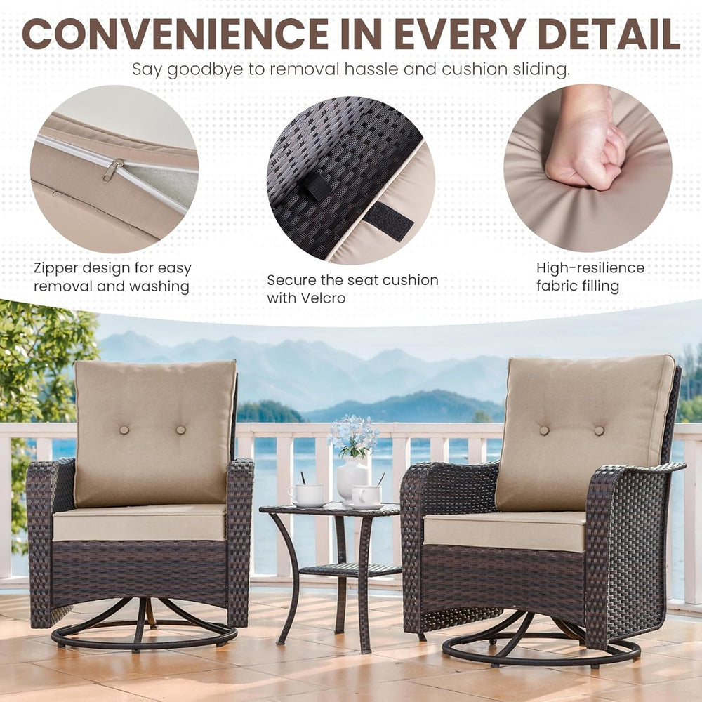 Gotland Outdoor Swivel Chairs Set of 2, 3 Pieces Patio Furniture Set with Thi...