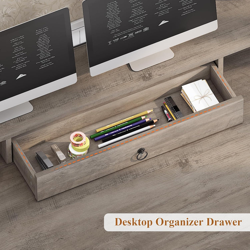 SEDETA 63" Farmhouse Executive Desk with Drawers and Storage Cabinet, Grey