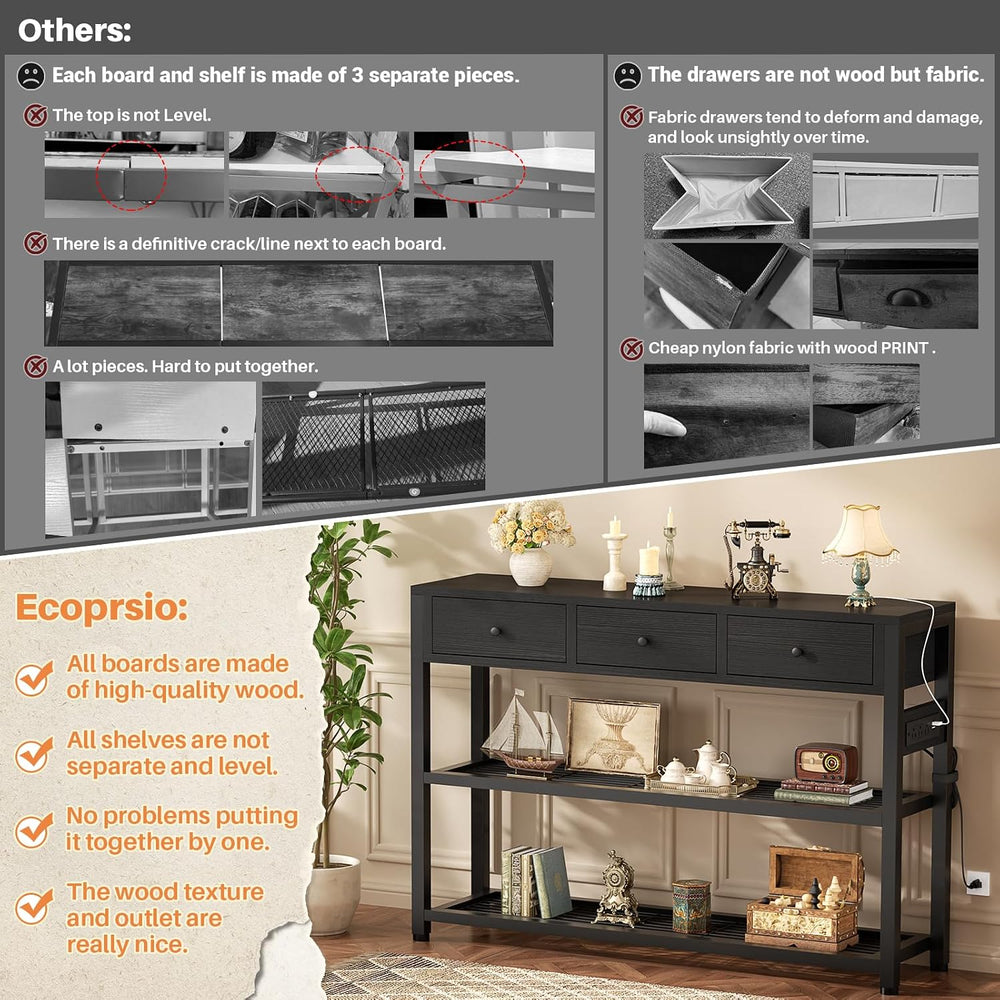 Ecopriso 47'' Entryway Table with Outlets and USB Ports, Console Tabl...