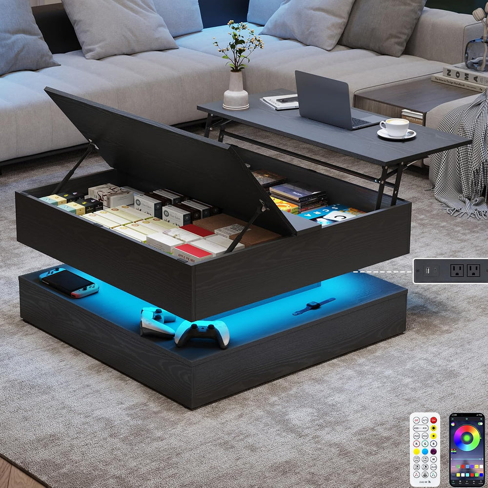 35.4" Large Square Coffee Table with Lifting top,Charging Station,Modern...