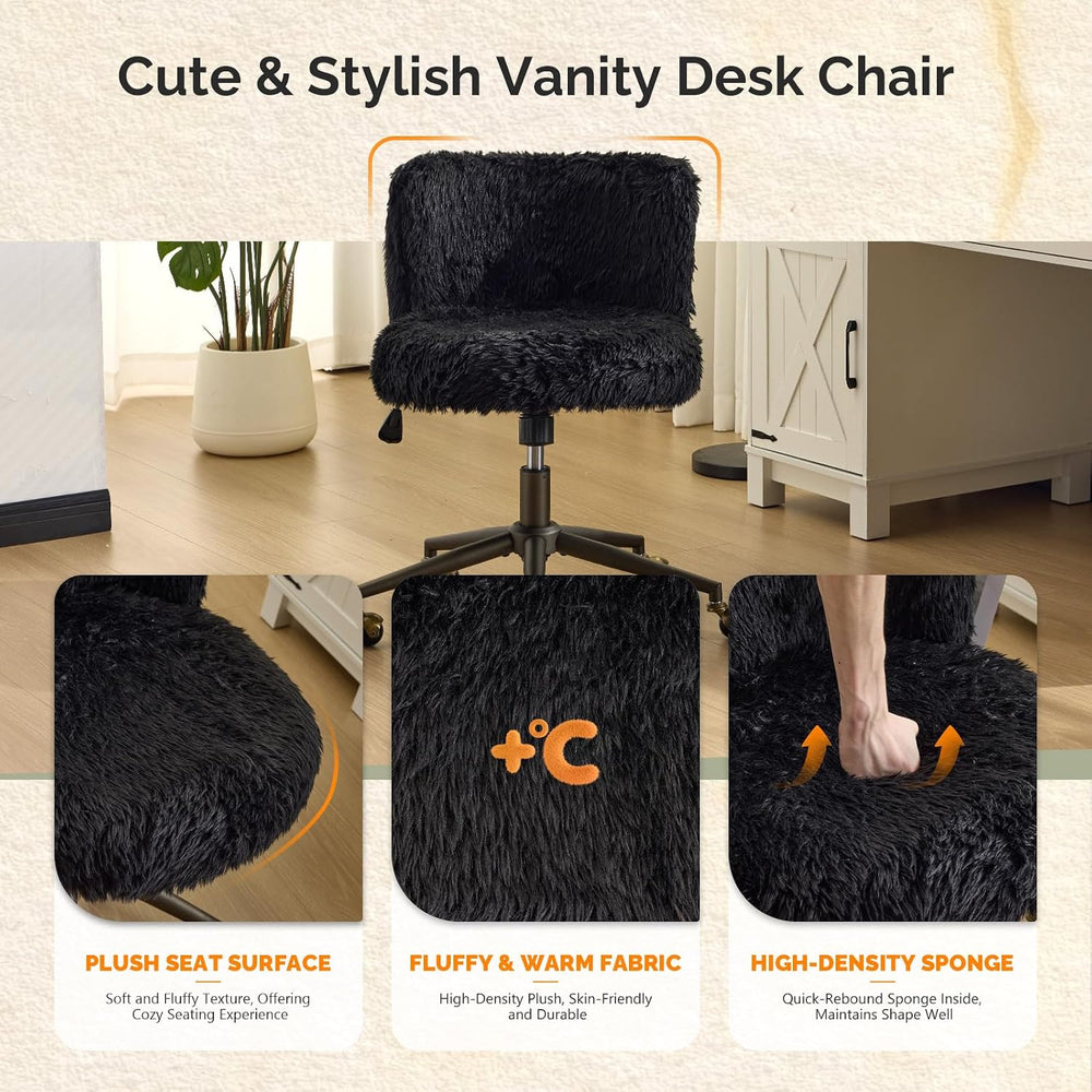 VINGLI Plush Upholstery Vanity Desk Chair with Curved Back & 90-102° Tilt...