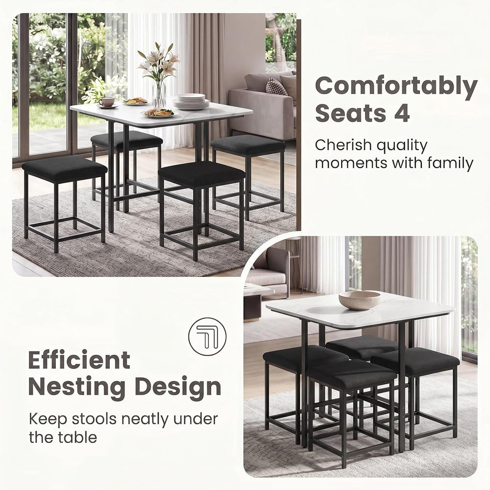 GIANTEX Dining Table Set for 4 with Upholstered Stools (White & Black) | ...