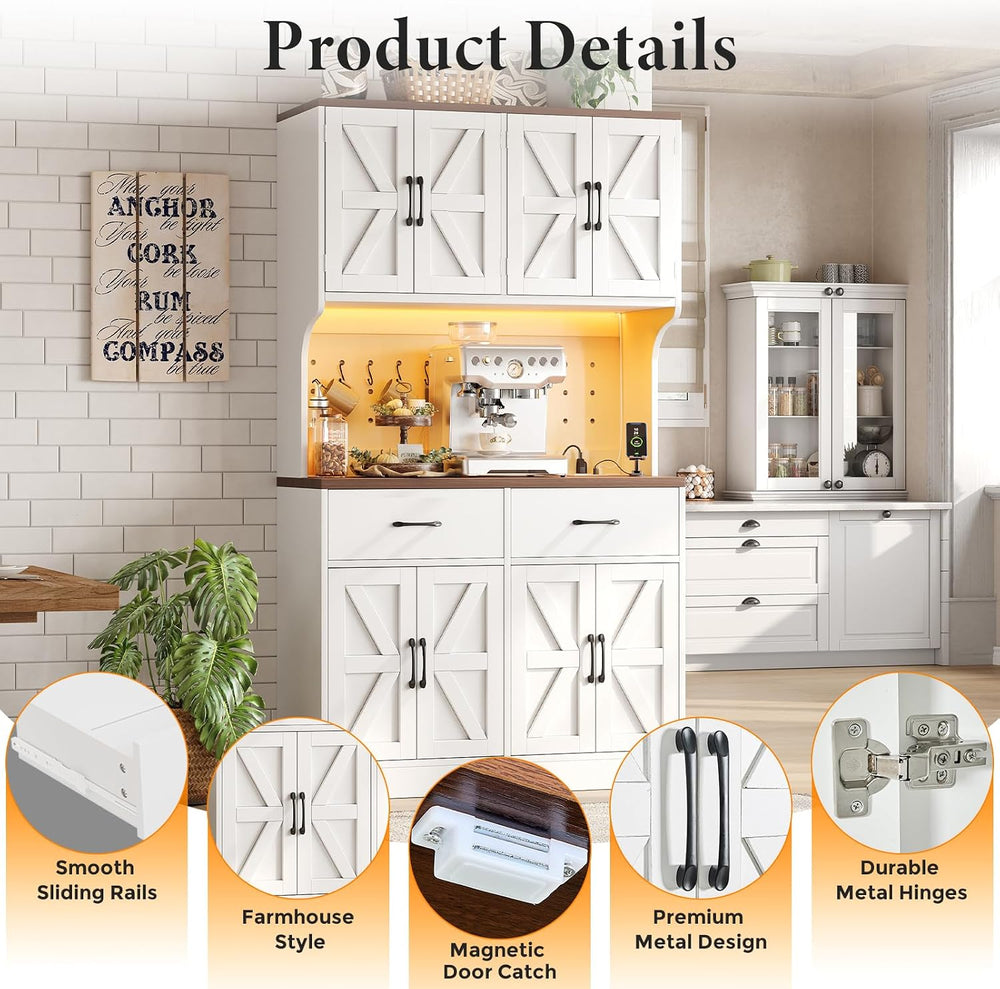 VK·LIVING 71" Kitchen Pantry Cabinet with LED Light & Charging Stati...