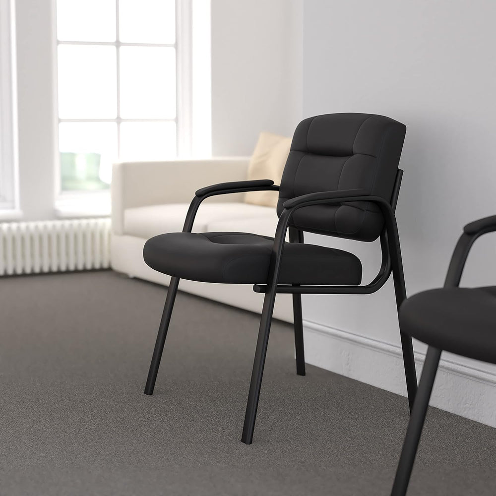 Flash Fundamentals Black LeatherSoft Executive Reception Chair with Black Met...