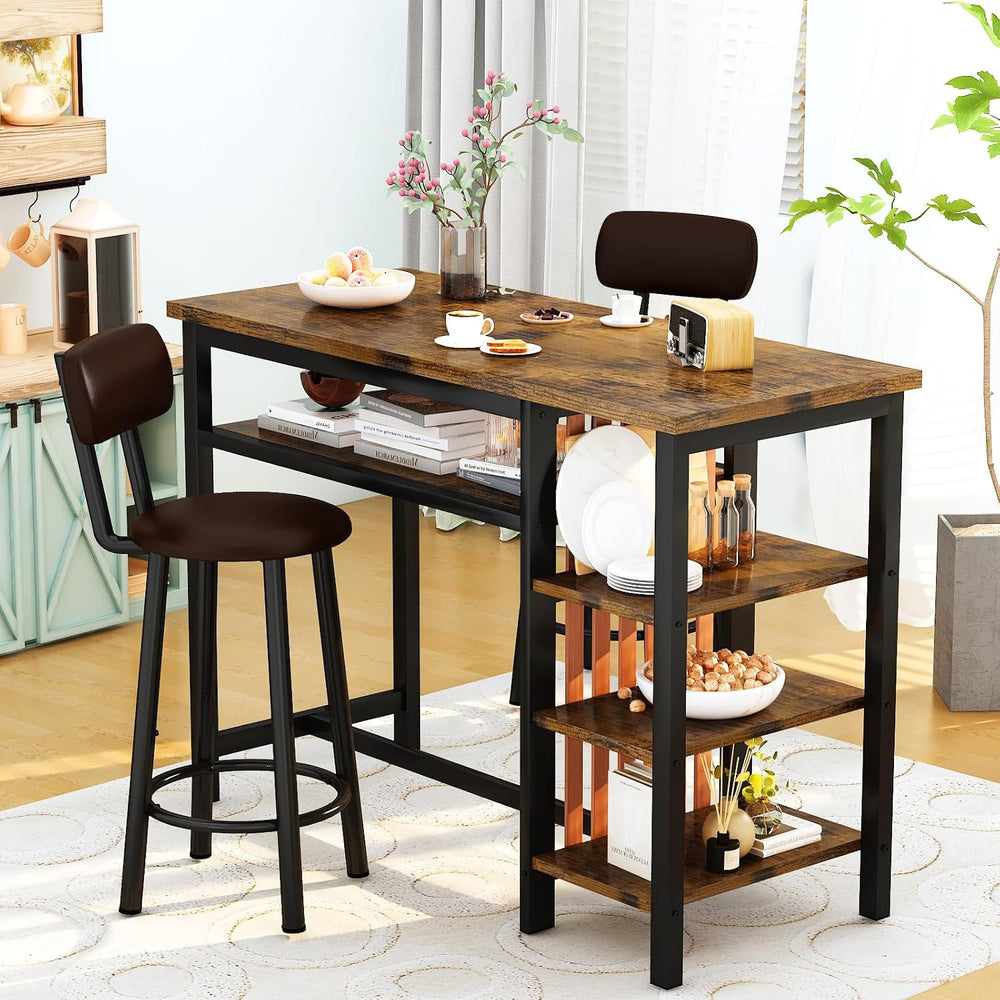 Bar Table and Chairs Set, 47'' Counter Height Dining Table Set with S...