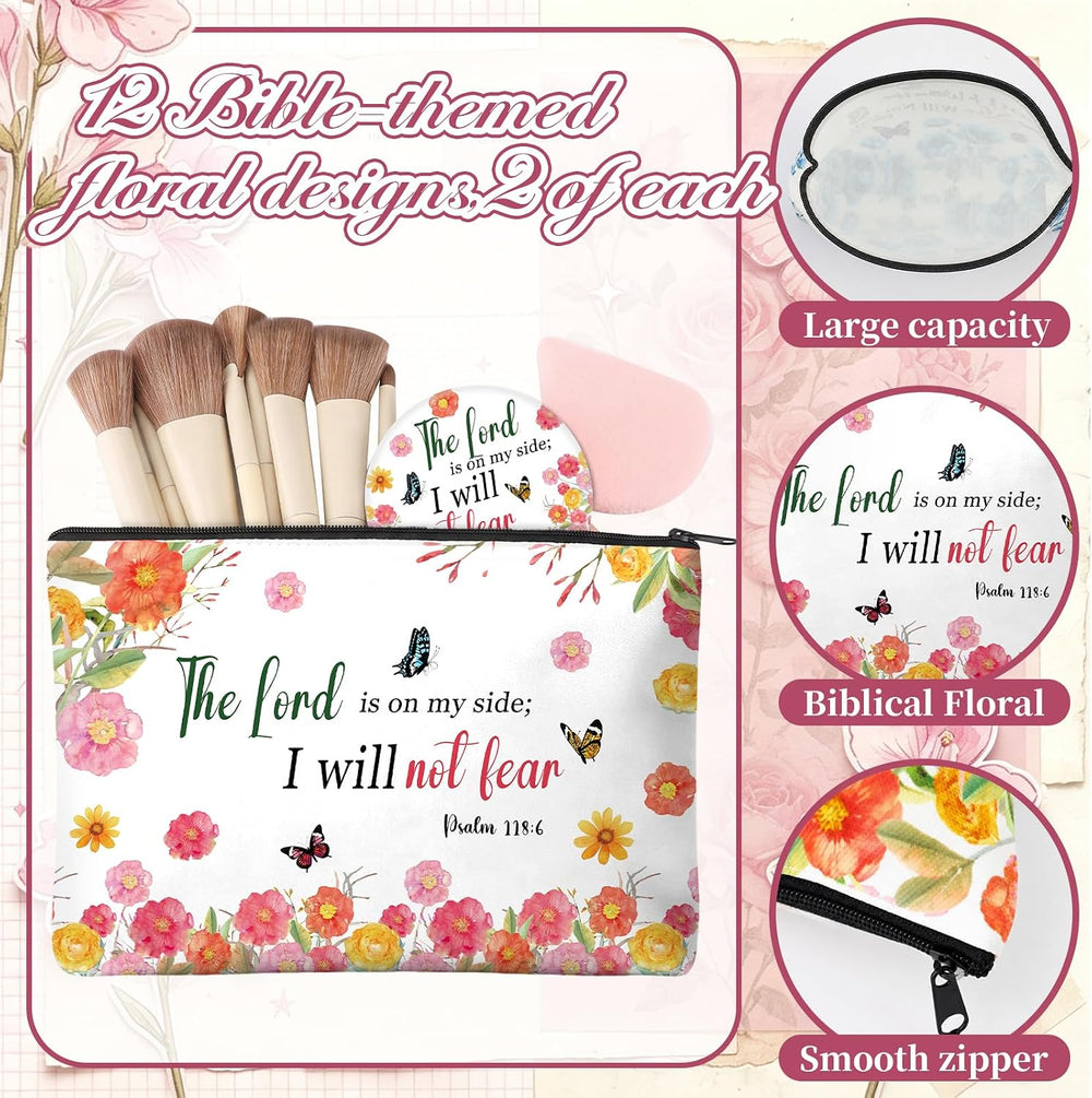 48 Pcs Christian Gifts for Women Inspirational Makeup Bags with Mirrors
