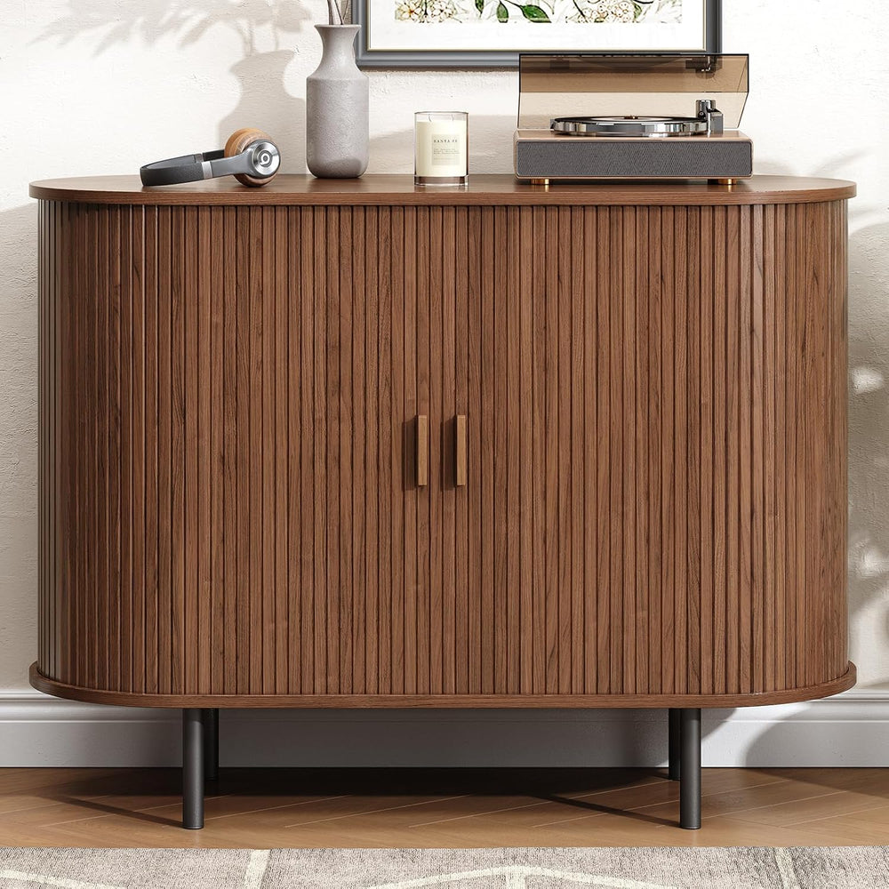 Buffet Cabinet with Storage, Fluted Sideboard Buffet with Sliding Door, Coffe...