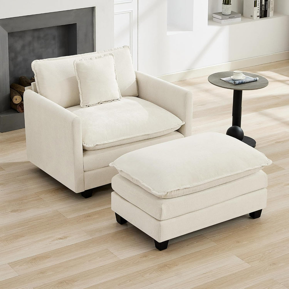 35‘’ Modern Chenille Cloud Sofa Ottoman,Rectangle Ottoman for Modular Section...
