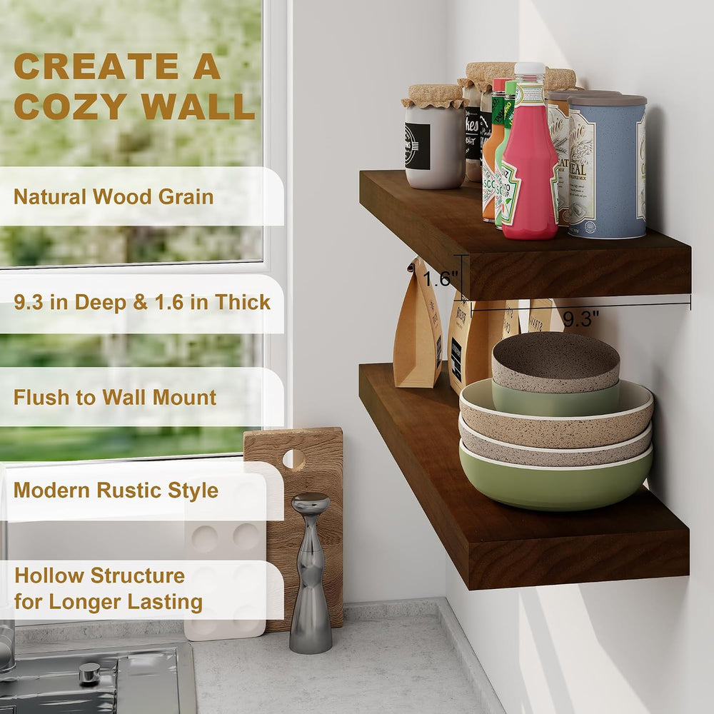 Fun Memories Floating Shelves, 9.3'' Deep Solid Pine Wood Wall Shelve...