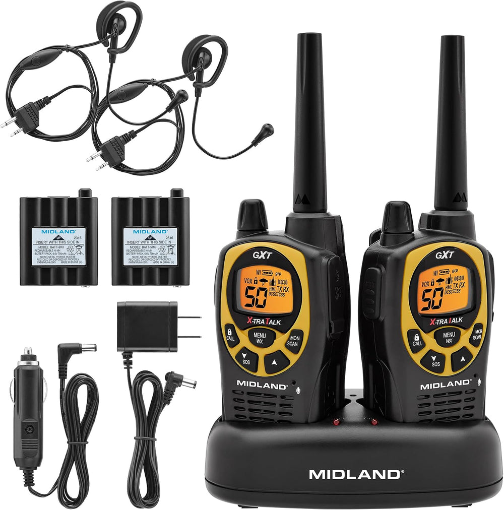 Midland GXT1030VP4 GMRS Two-Way Radios with Headsets, Hi-Vis Yellow, 2 Pack