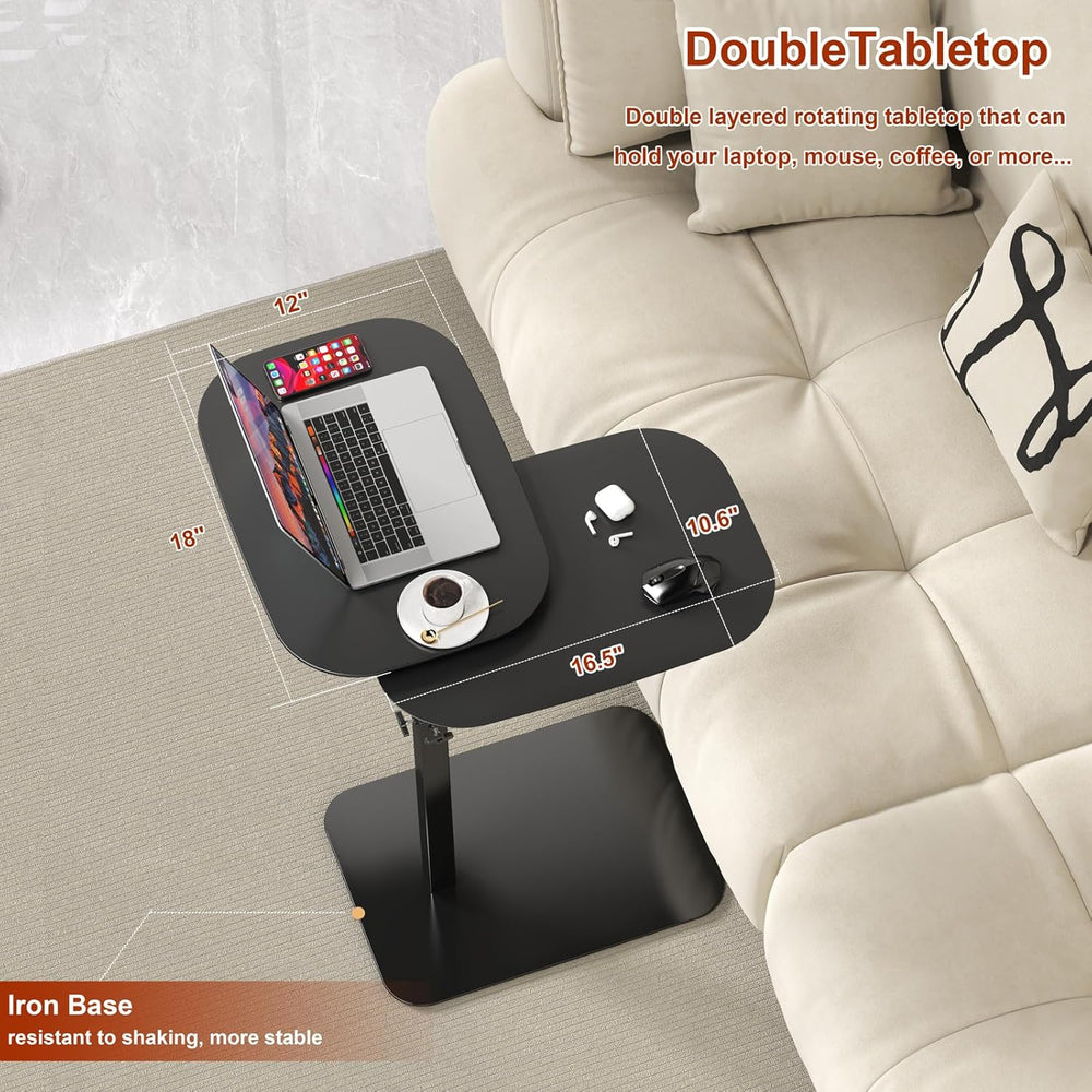 Adjustable Height C Shaped Side Table, 360°Swivel C Shaped End Table, Double ...