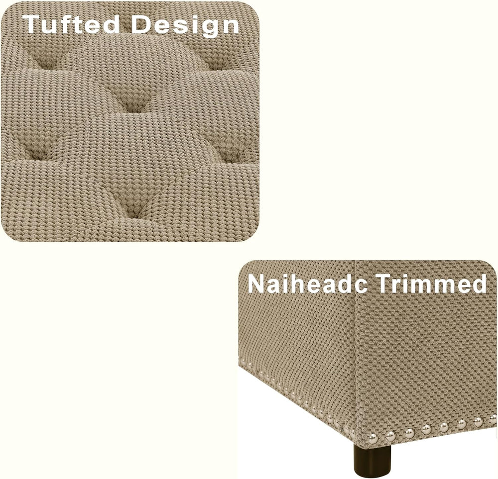 Oversized Square Ottoman with Storage for Living Room, Upholstered Fabric Tuf...