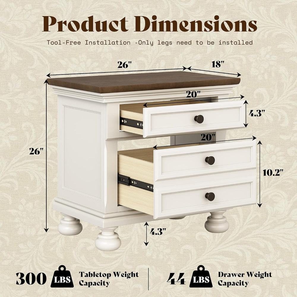 AMERLIFE Fully Assembled Nightstands Set of 2, Solid Wood End Tables | 26&quo...
