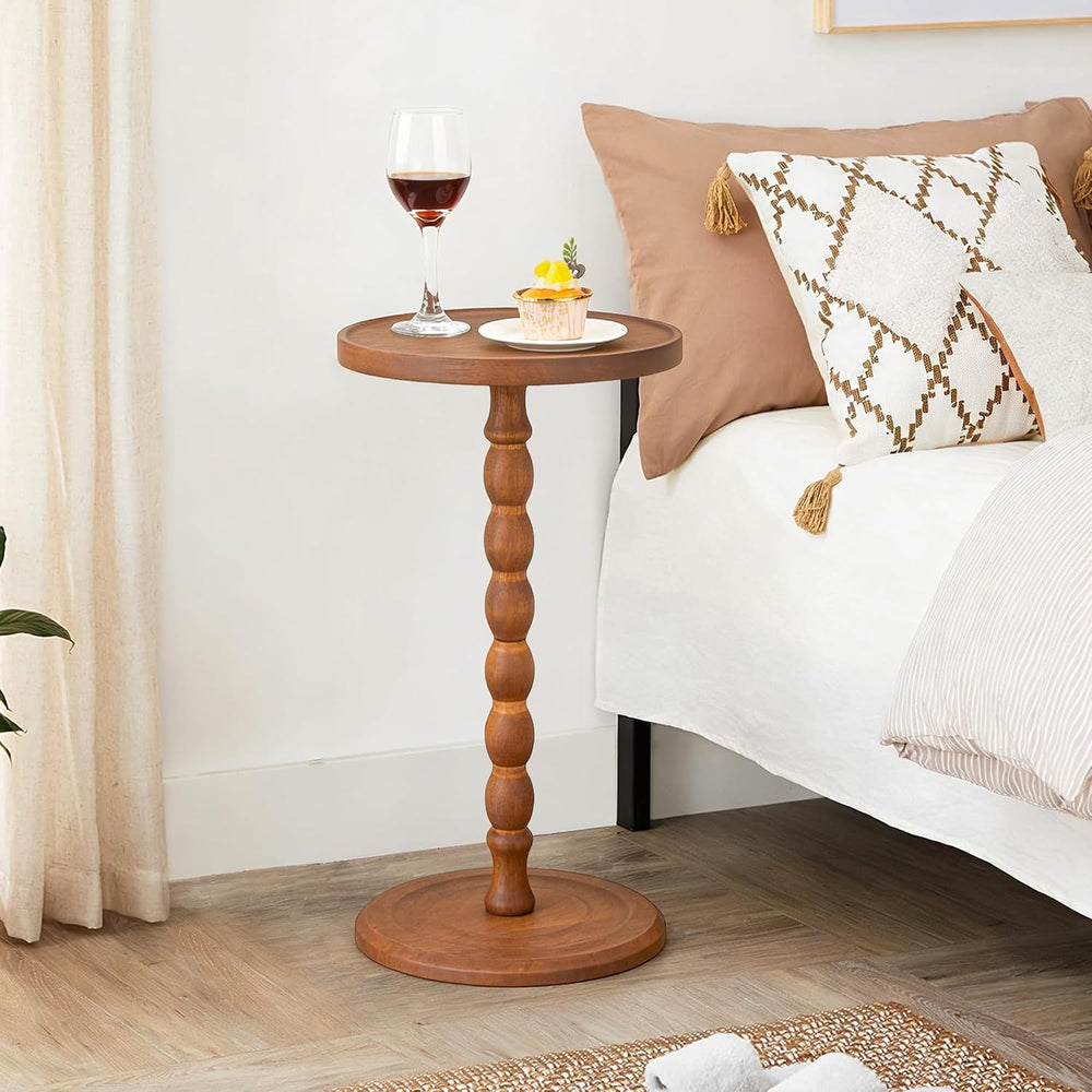 Round Side Table, Rubberwood Small Drink Table, Solid Wood Coffee Table with ...
