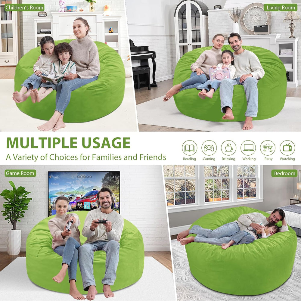 5FT Bean Bag Chair, Large Bean Bag Chairs with Memory Foam Filled, Fluffy Bea...