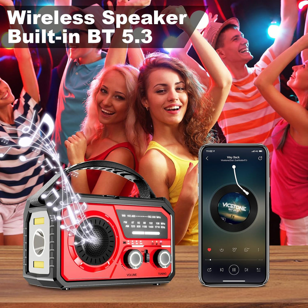 16000mAh Emergency Radio with Wireless Speaker, NOAA Solar Hand Crank Radio