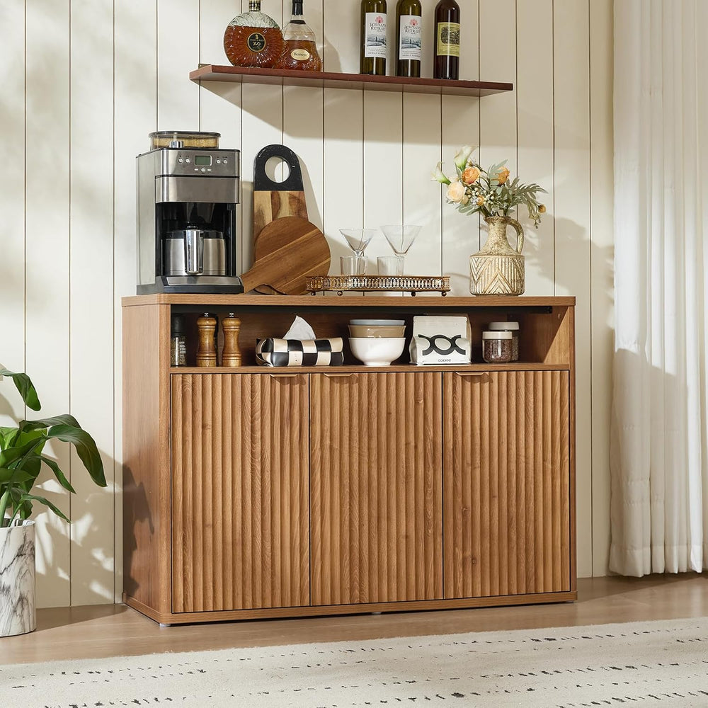 LEYAOYAO Fluted Buffet Cabinet with Storage, 45" Wide Modern Sideboard C...