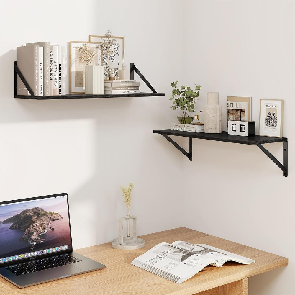 Heimlove Black Deep Floating Shelves for Wall, 24W x 8D Wood Wall Shelves Set...