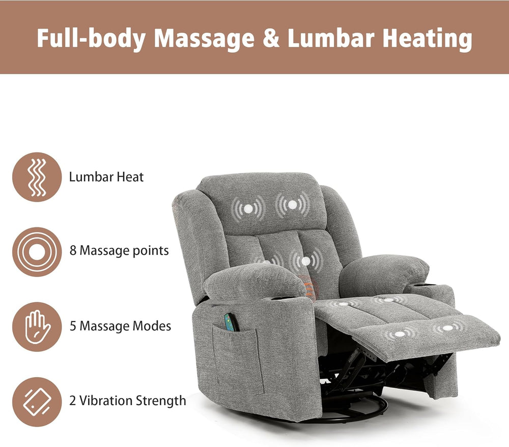 Ketaiyou Rocker Swivel Recliner Chair for Adults, Overstuffed Large Manual Re...