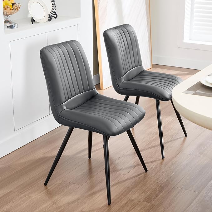 Dining Chairs Set of 2, Modern Dining Chairs with Thick Cushions, PU Leather ...