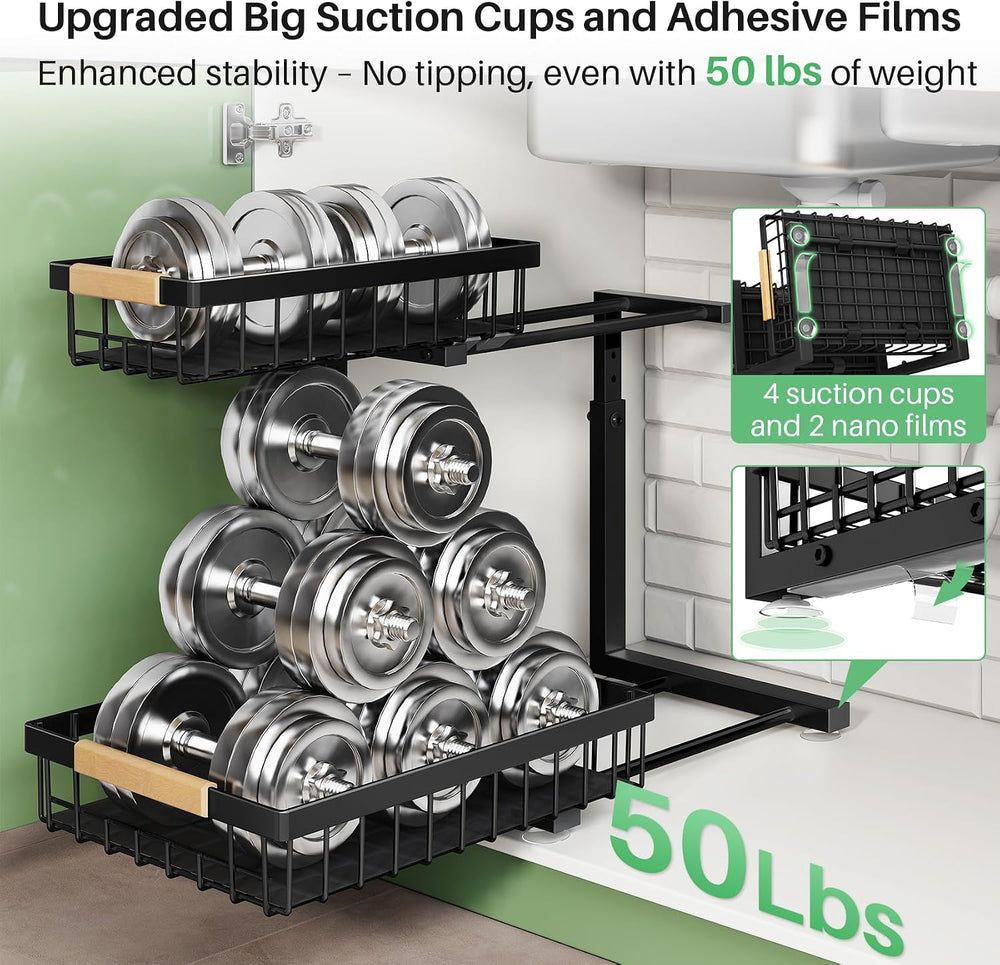 Kitstorack Under Sink Organizer, 2 Tier Under the Sink Storage, Slide out Pul...