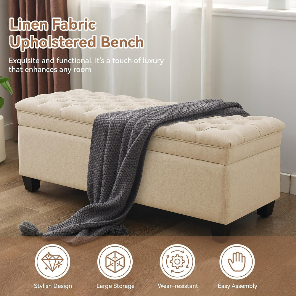WUTUTUEE 51" Fabric Storage Ottoman Bench, Upholstered Rectangle End of ...