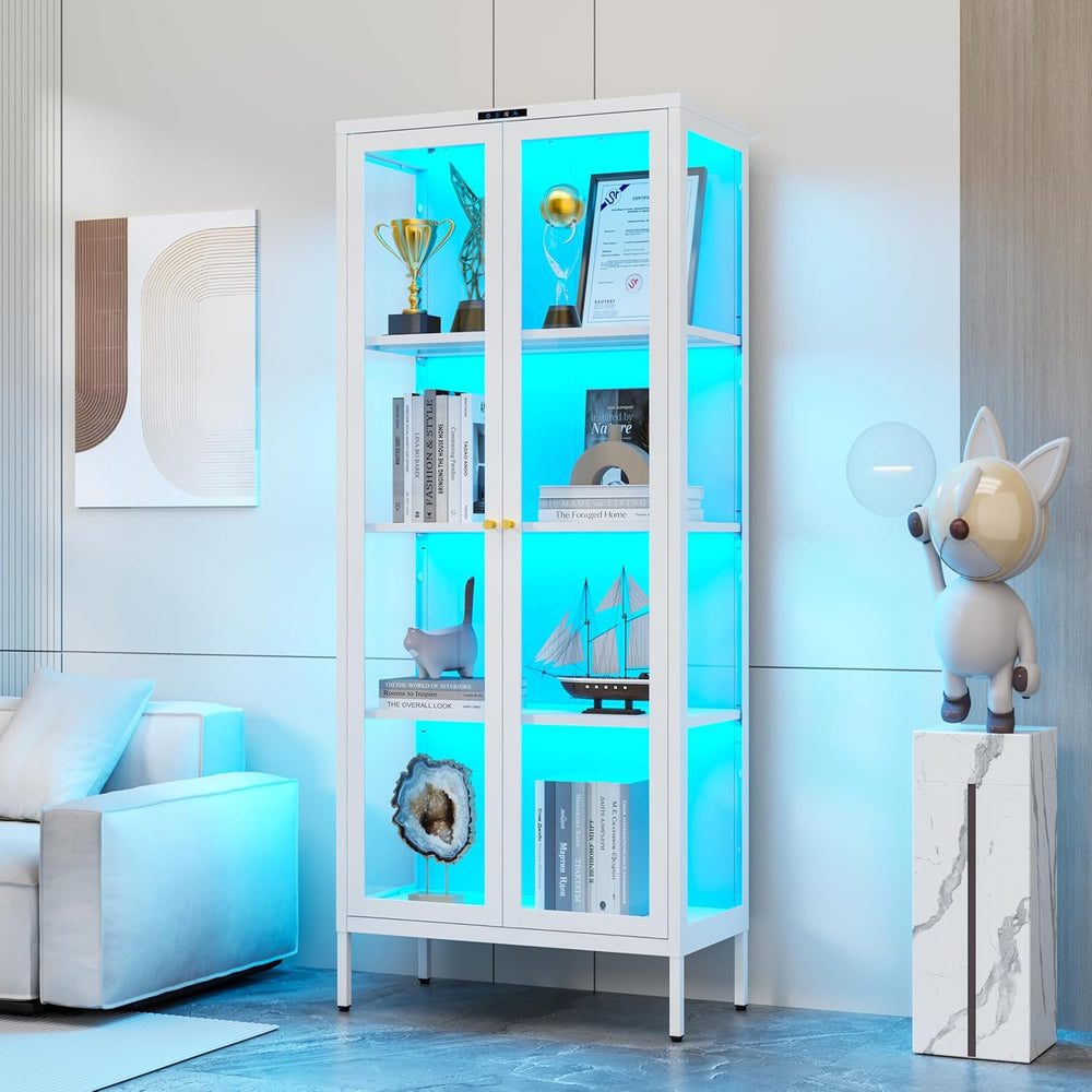 Polup Metal Glass Display Cabinet with Glass Doors, Lighted Curio Cabinet wit...