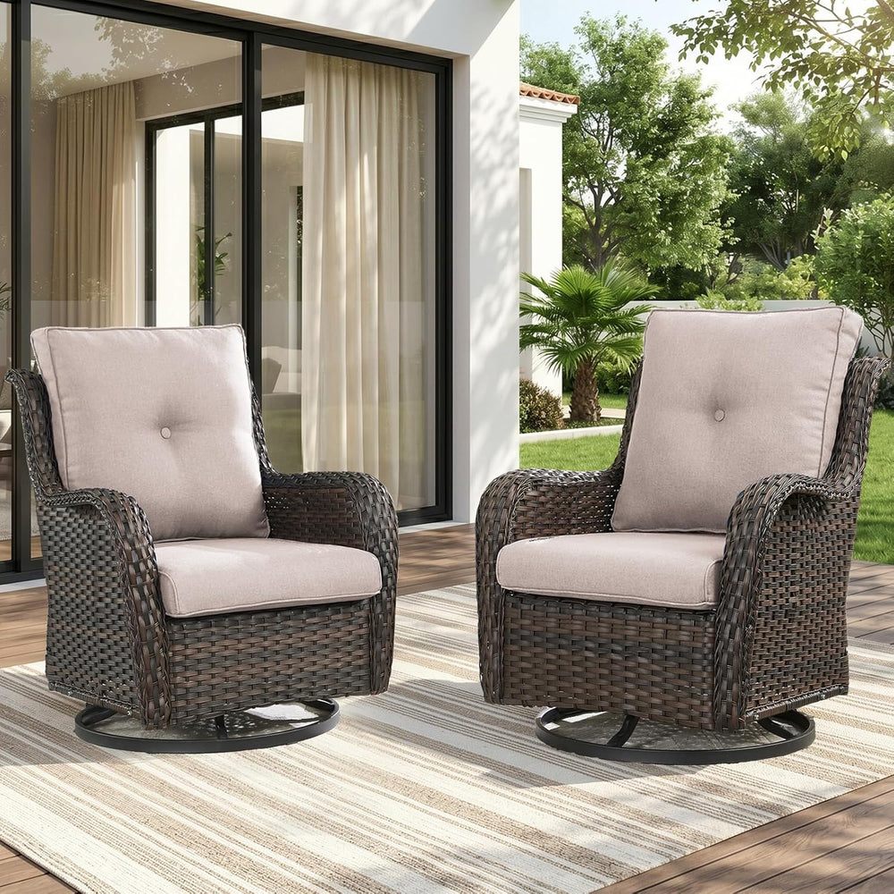 Rilyson Wicker Rocking Chair Swivel Chairs - 2 Piece Rocker Patio Chairs Set ...