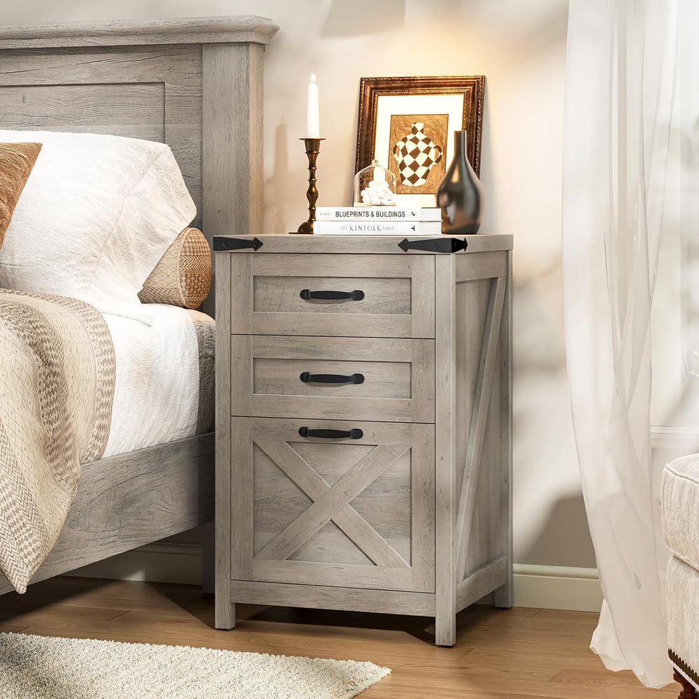 Small Farmhouse File Cabinet with 2 Drawers for Home Office, Rustic Grey | Ha...