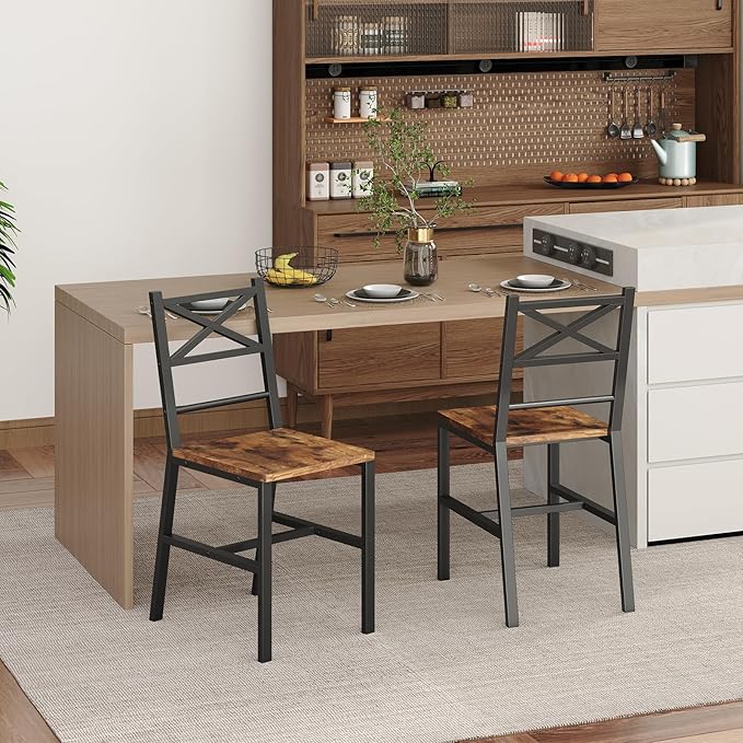 Dining Chair Set of 2, Rustic Wooden Kitchen Chairs with Backrest, Farmhouse ...