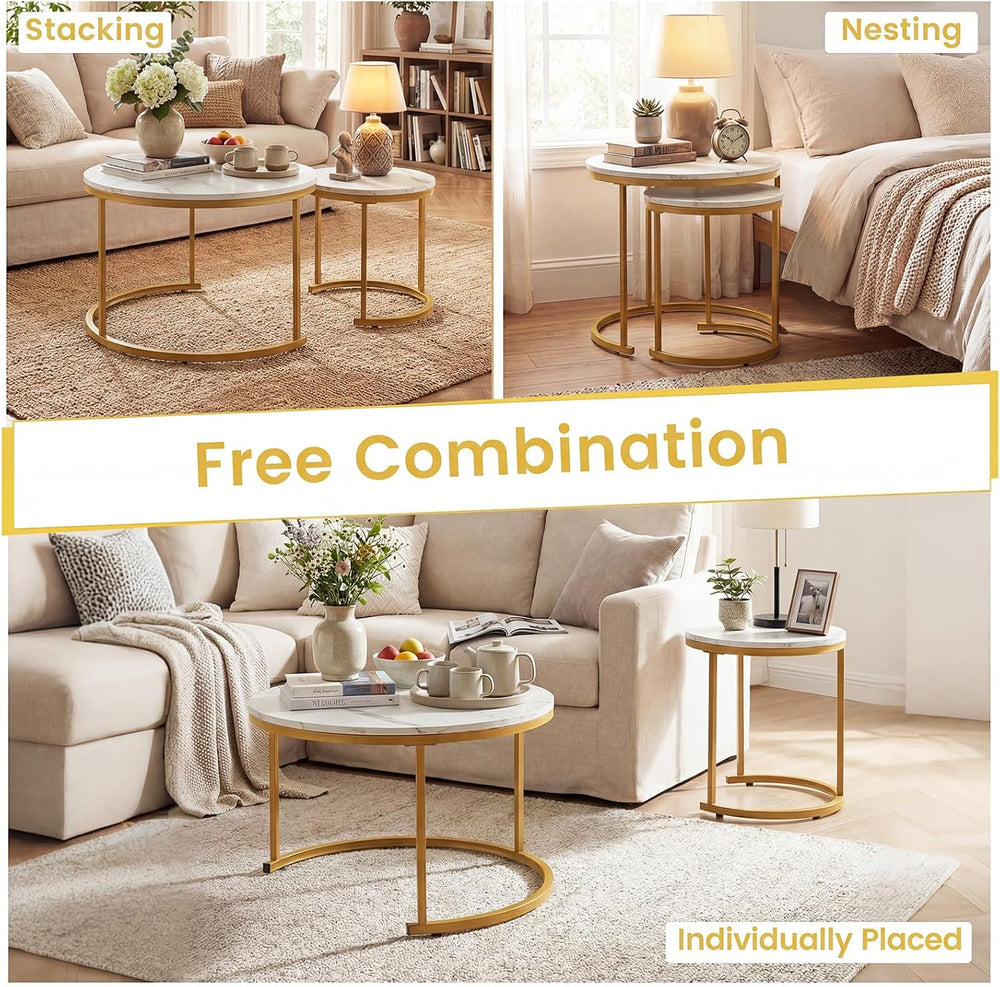 GOFLAME Nesting Coffee Tables Set of 2, Stacking Round Center Table with Wood...