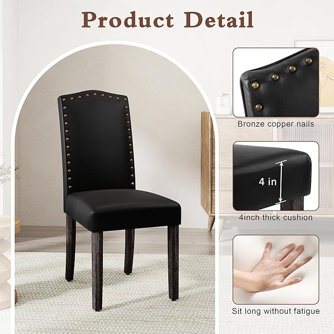 LSSPAID Dining Chairs Set of 2, Modern PU Leather Upholstered Parsons Dining ...