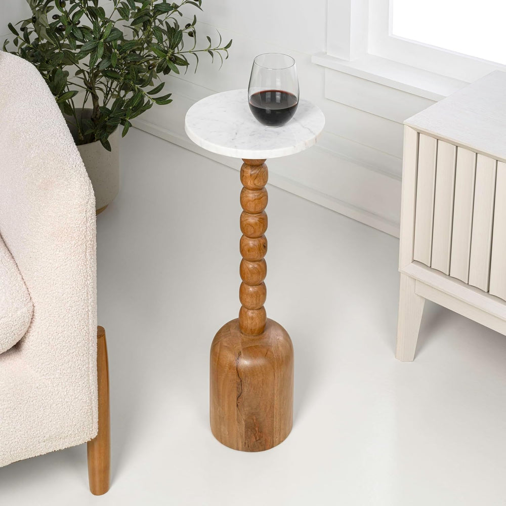 JONATHAN Y Turner Natural Mango Wood Round Drink Table, 24.5" Tall Pedes...