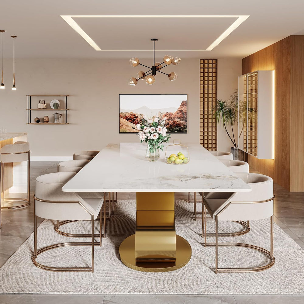Tribesigns 78.74" Sintered Stone Dining Table for 8-10, Modern Luxury Wh...