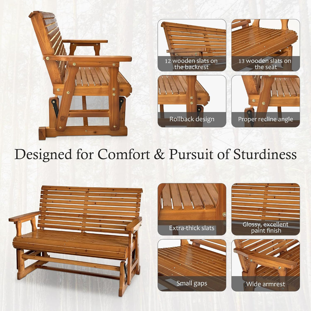 Fortune Candy Wooden Patio Glider with High Roll Back and Deep Contoured Seat...